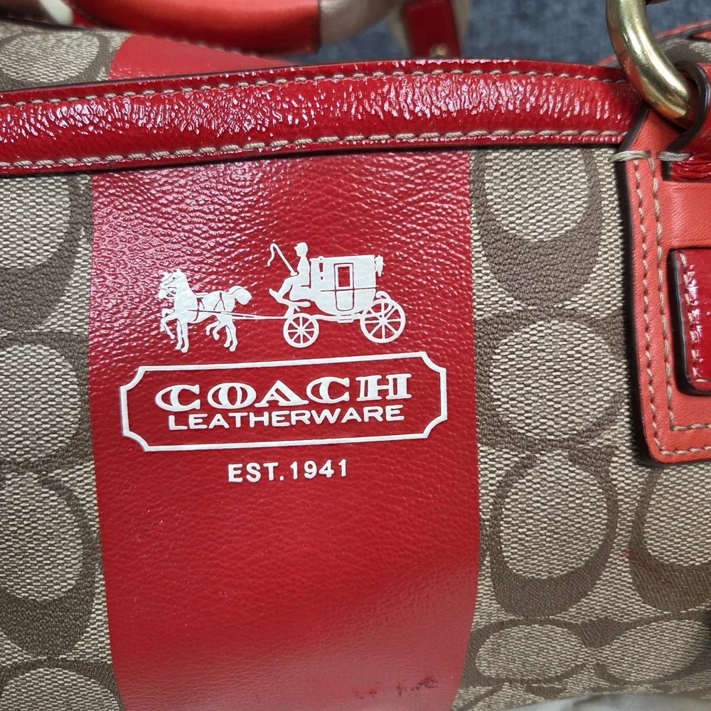 Y2K Coach Heritage Signature Coral Stripe XL Double Zip Satchel RARE 2000s VTG